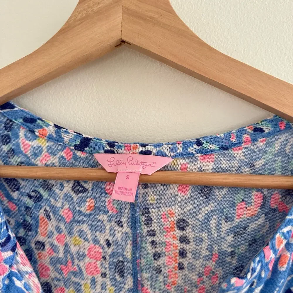 Lilly Pulitzer Duval Tic Tac Tile V-Neck Mini T-Shirt Dress Blue Pink S - Picture 5 of 9